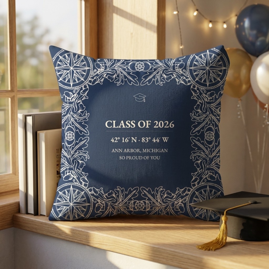 Class of 2026 coordinate pillow in a dorm room on move-out day