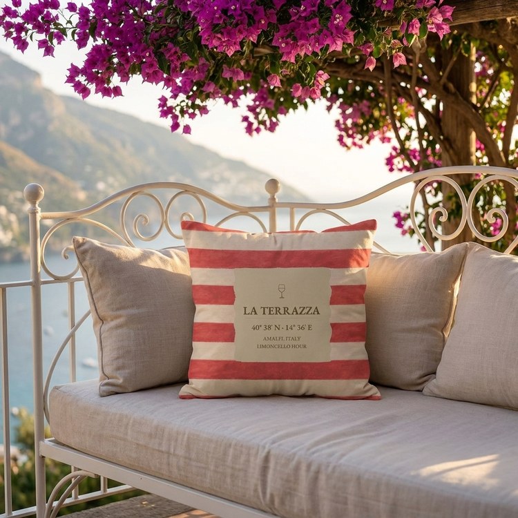 The Cabana coral stripe pillow — La Terrazza, Amalfi