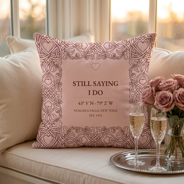 The Sweetheart coordinate pillow in dusty blush — Still Saying I Do, Niagara Falls