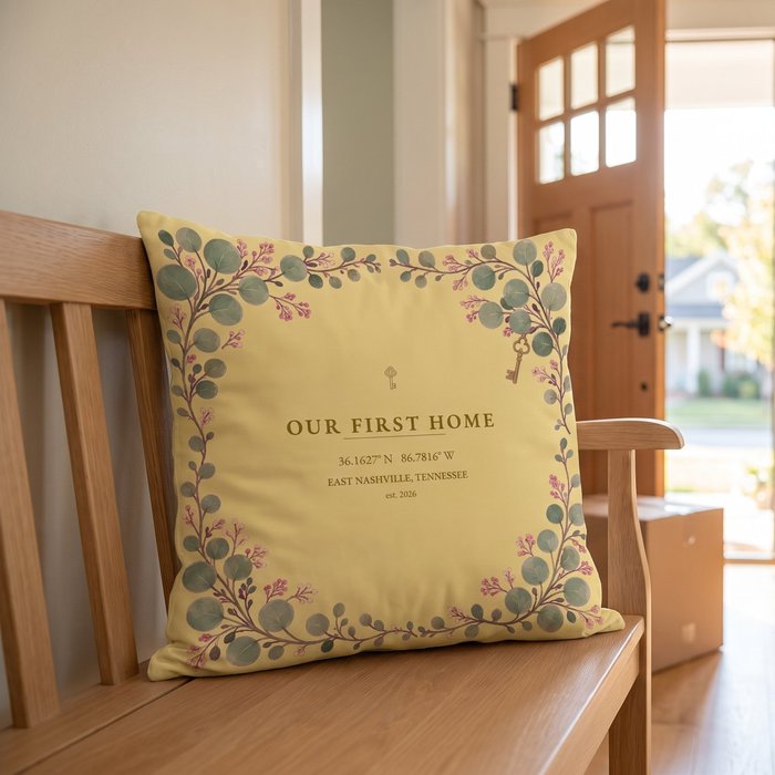 First Home coordinate pillow scene