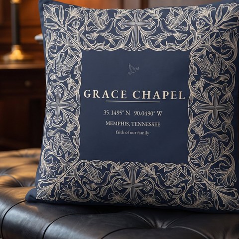 Grace Chapel pillow in a quiet study